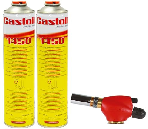 Castolin Soplete para soldadura blanda Castolin + 2 botellas. Suelda en cualquier posición, 2 horas de autonomía y encendido piezoeléctrico.