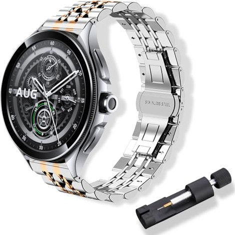 RoYiio Correa de Acero Inoxidable es Adecuada para Xiaomi Watch 2 Pro/S3/S2/S1 Active/S1 Pro, 22mm Correa de Metal para Venu 3/Venu 2/Forerunner 265/Vivoactive 4 - Plata Oro Rosa