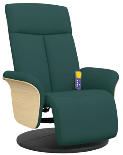 vidaXL Massagesessel, Sessel Verstellbare Rückenlehne Fußteil, Drehbar Fernsehsessel Relaxsessel mit Vibrationsfunktion, Liegesessel Polstersessel Ruhesessel, Dunkelgrün Stoff