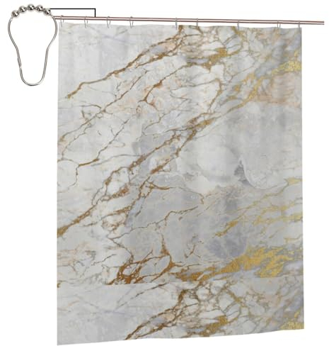 EgoMed Duschvorhang, 152,4 x 182,9 cm, Badezimmer-Dekor, wasserdichter Stoff, Duschvorhänge mit Haken, Weiß, Grau, Silber, Perlmutt, Gold, gebürsteter Marmor