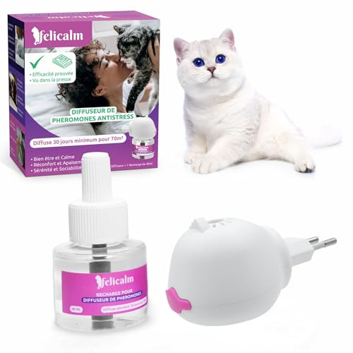 FELICALM Paris – Neue PHEROMONE-Formel für Katzen und Kätzchen – intelligenter Diffusor – sparsam und sicher + Nachfüllpack mit 48 ml – Anti-Stress für Katzen – beruhigend – Glück und Harmonie.