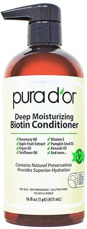 PURA D'OR Deep Moisturizing Biotin Conditioner for Dry, Damaged Hair, 16oz