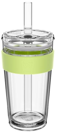 KeepCup Cold Cup - Longplay Double Wall Glass Ice Coffee Tumbler with Lid and Straw - 16oz (454ml) - Chartreuse Green