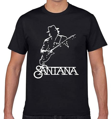 Nbhnb Tops T Shirt Men Carlos Santana Casual Black Geek Cotton Male Tshirt Black XL