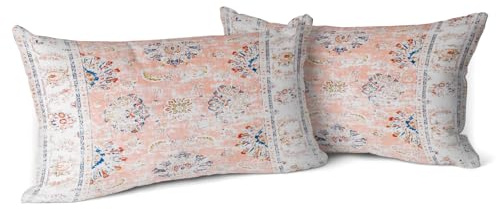 Snylcce 2er Set Boho Kissenbezüge Dekokissen 30 x 50 Samt Soft Kissenbezug Böhmischer Retro Ethno Dekorative Kissenhülle Zierkissenbezüge für Sofa Schlafzimmer Zuhause Dekoration Rosa geblümt