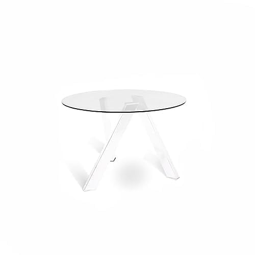 MONDO VIRO Mesa moderna de comedor redonda Idahol de cristal templado 120 x 120 cm 75 h (blanco)