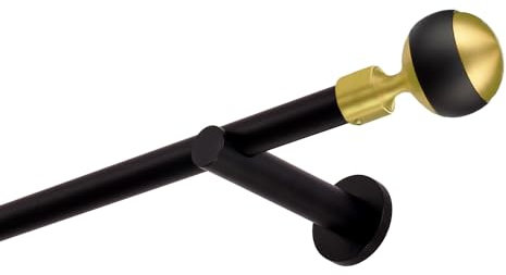 Gardinenstange 600 cm lang 1-läufig schwarz -gold Vorhangstange 19 mm Wandbefestigung