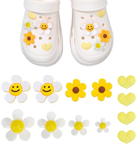 Cosysparks 12 Pcs Cute Flower Shoe Charms for Adults Teens Kids, Sunflower Daisy Designs, DIY Shoe Decoration Charms