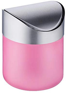 Waste Recycling Rubbish Bin Mini Stainless Steel Waste Bin for Coffee Pods and Tea Bags, Swing Lid Kitchen Bin,Red (Color : Pink)