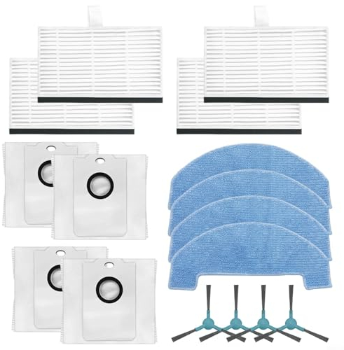 WIIYENA Pièces de rechange pour aspirateur robot Cecotec pour Conga 2499 Ultra Home Advanced - Accessoires : 4 brosses latérales, 4 filtres, 4 chiffons de nettoyage, 5 sacs à poussière