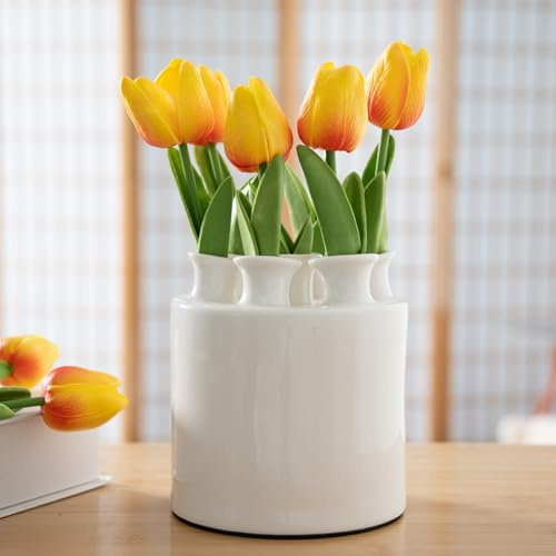 MOUGIGI Große Keramikvase, modernes Zylinder-Design mit 7 Blumenöffnungen, Perfekter Mittelpunkt für Tulpen, Hortensien, Rosen und Wildblumen, ideales Heimdekor, Geschenk für Geburtstage, Muttertag