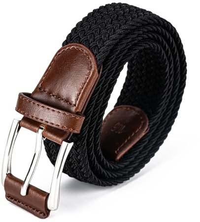 Aegero Stretch Belt Men,Canvas Elastic Fabric Woven Stretch Multicolored Braided Gift Belts for Golf Casual Pants Shirts Jeans(1 3/8 Black)