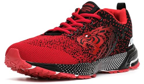 ASHION Turnschuhe Herren Sneaker Laufschuhe Sportschuhe Atmungsaktiv Sneaker Leichte Straßenlaufschuhe,A Rot,41 EU
