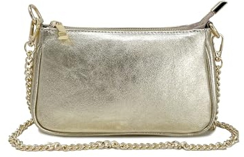 Chicca Borse Borsetta da donna in pelle, borsa a tracolla clutch pochette (Oro)