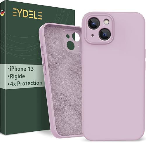 EYDELE Quadruple Protection pour iPhone 13 - Case Rigide | Doublure Microfibre | Revêtement Silicone & Anti Traces de Doigts - Cover Rose poudré