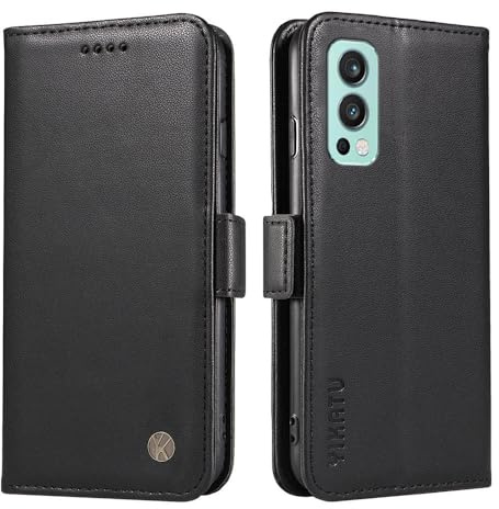 XINNI Coque pour OnePlus Nord 2 5G Etui, Simple Retourner Cuir Magnétique Anti Chute Portefeuille Protection Housse, Noir