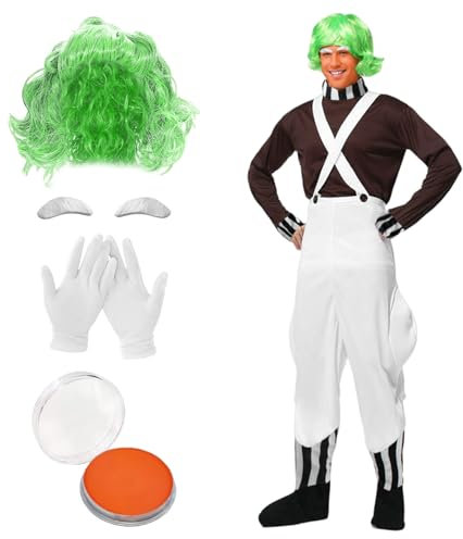 Angenster Costume d'usine de chocolaterie, costume de journée mondiale du livre pour enfants et adultes avec haut, pantalon, bretelles, gants, perruques, déguisement pour la journée mondiale du livre