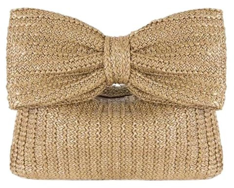VONCYKI Sac de luxe en paille avec nœud pour femme - Sac à main fourre-tout en raphia tissé - En rotin - Pour femme - Pour fête, mariage, été, doré, Taille unique