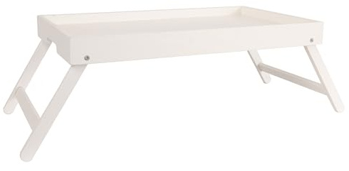 LIN HOME XZ-22274-2 Mesa Portátil Plegable de Madera Blanca con Soporte en A, Bandeja Portátil para Salón, Terraza, Jardín y Camping 50x30x20cm