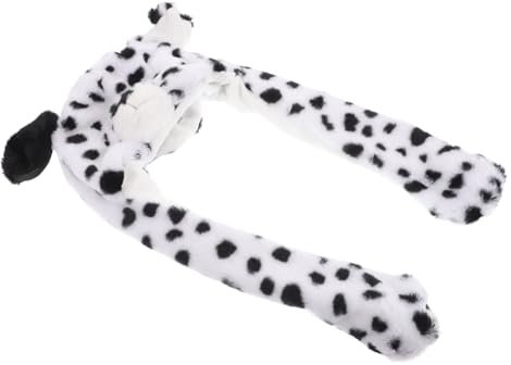 FUNNETOYU Flauschiger Tierhut Mit Beweglichen Ohren Lustige Plüschmütze Für Erwachsene Warmes Winter Accessoire Mit Langen Ohrstraps Dalmatiner Design Fasching