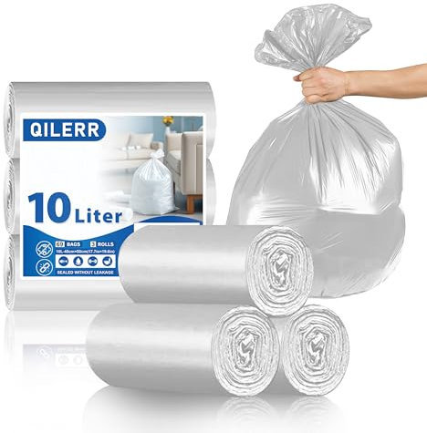 Small Bin Liners 10L White Bathroom Pedal Bin Bags 69 Count Extra Thick Clear Plastic Waste Bag Strong Leakproof Trash Bag for Home, Kitchen, Office