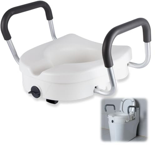 WRQIOO 4.7 Inch Raised Toilet Seat with Handles, Secure Locking Toilet Seat Riser, Adjustable Handle Elevated Toilet Seat for Handicap, Adults, Elderly Hip Replacement After Surgery