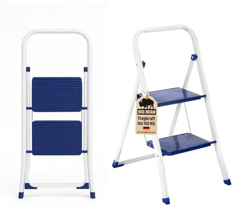 BigDean Trittleiter 2 Stufen klappbar TÜV geprüfte Sicherheit Leiter bis 150 kg belastbar Tritt klappbar Haushaltsleiter 2 Stufen
