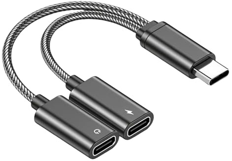 leruiyezs USB c Double Adaptateur Audio et Charge Rapide 60W PD 2-en-1 avec câble TPE Robuste, Double USB c Compatible avec Smartphones et tablettes, Switch vers Multifonction