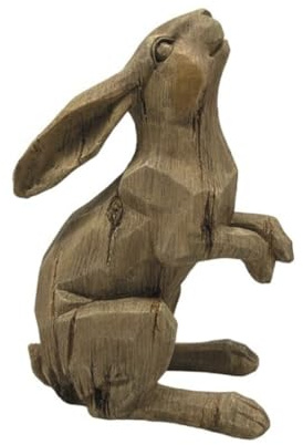 The Straits Trading Hare Figurine Wood Effect Resin Woodland Ornament Neutral Shelf Home Decor Gift