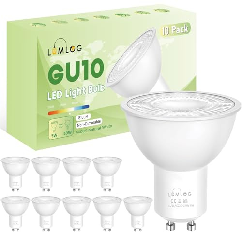 Lumlog GU10 Led Bulbs Natural White 4000K, 5W Spotlight Light Bulb, 810LM Energy Saving LED Bulb, (50W Equivalent), Non-Flicker, Non-Dimmable, for Home Lighting, 10 Pack [Energy Class C]