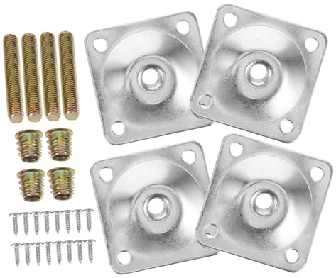 SAFIGLE 4 Sets Furniture Leg Attachment Plates with Hanger Bolts and Screws Iron Repair Mounting Brackets for Sofa Chair Cabinet Legs Stable Support for Furniture Repair and Reinforcement
