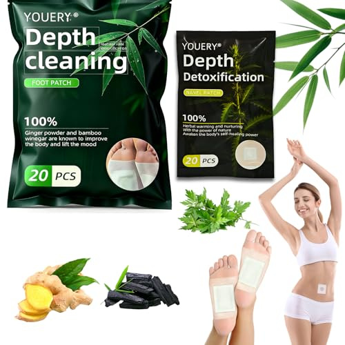 Youery 40 St Detox Fotplåster, Navelplåster Kostym, Lindra stress rena kroppen, Fettförbrännande plåster, ökar ämnesomsättningen | Detox fotplåster, fettbrännare för mage och midja, naturliga växtextrakt, mot celluliter, hudvänlig
