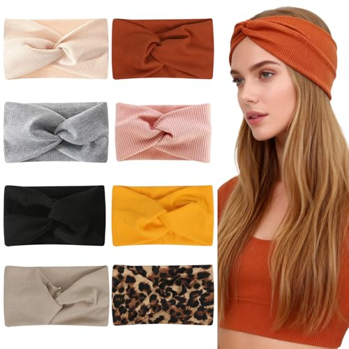 8pcs Stirnbänder Damen, Mehrfarbige Haarbänder Frauen für Kosmetik, Yoga, Sport, Elastische Hair Band Sommer/Herbst/Winter