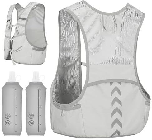 Gilet de course pour femmes et hommes, Gilet de course femmes et hommes avec 2 gourdes souples 500ml, sac à dos hydratation pour la course, pour les courses, le cyclisme, les sentiers, les marathons