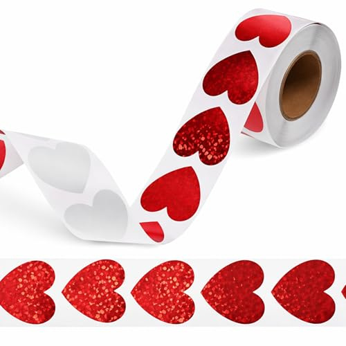 500 Stück Sticker Herzen,2.5cm Selbstklebende Herzaufkleber,Glitzer Herz Aufkleber, Rot Valentinstag-Aufkleber für Hochzeiten,Valentinstag,Geschenke,Scrapbooking