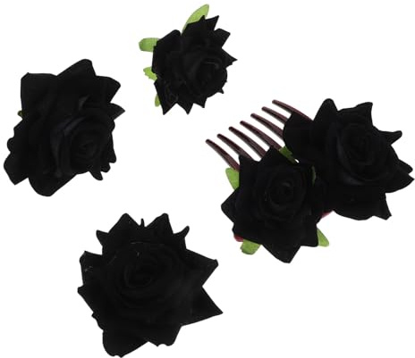 MUSISALY Ensemble 4 Pièces Pinces à Cheveux en Tissu Rose Noire avec Peigne 7 Dents, Épingles U et Broche de Fleur pour Mariage, Accessoires Coiffure Demoiselles D’Honneur, Tenue Élégante