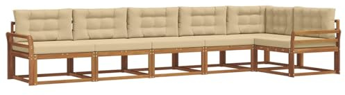 vidaXL Outdoor-Sofagarnitur mit Kissen 6 pcs Natur und Beige, Garten Lounge Möbel, modernes Outdoor Sofa, langlebiges Patio Sectional Sofa, Akazien entspannendes Set für Komfort im Hinterhof