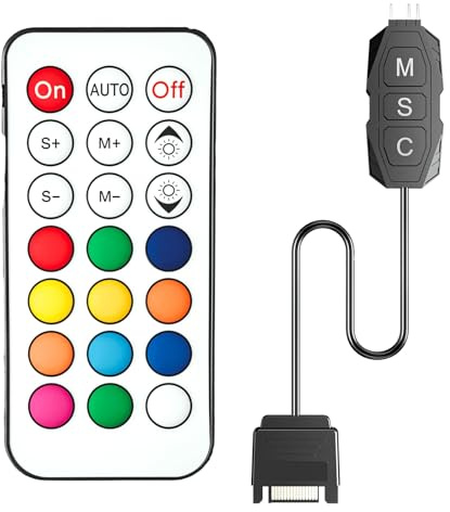 GSCOLER ARGB Controller Kit, 5V 3-Pin RGB PC Fan Controller with Multiple Lighting Modes & 21-Key Remote for Computer Case, Air & Liquid Cooler, LED Light Bar (SATA Power)