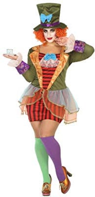ATOSA | Verrückter Hutmacher Kostüm für Damen | Enthält ein originelles Kleid mit hohem Hut | Alice im Wunderland Kostüm | Für Mottoparty, Karneval | Ikonischer Charakter | XL