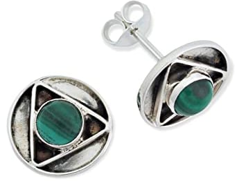 Ohrstecker 925 Silber Malachit grüner gestreifter Stein Edelstein Ohrringe echt Silber Damen Sterling Silber Stecker Geschenk(MOS-053-10)