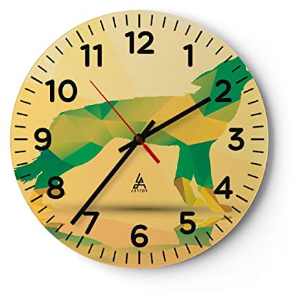 Modern Wanduhr Wolf modern Grafik 30x30cm Rund Klein Wand Uhr Glas Analog Zimmeruhren Küche Büro Wohnzimmer Glasuhr Wall Clock Dekoration Design Wanddekoration Küchenuhr C4AR30x30-2809