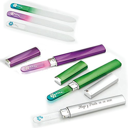 Limas de cristal con funda PERSONALIZADA con nombres y fecha. Pack de 10 unidades