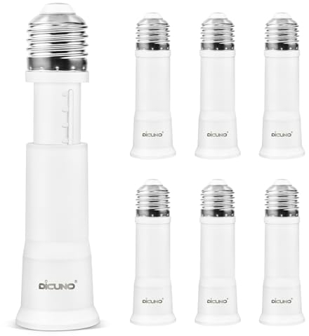 DiCUNO E27 Adaptateur de base 8-10.5CM Extension Flexible, E27 Prolongateur de douille de lampe standard, Rallonge des ampoule, Adaptateur de support de lampe, Paquet de 6