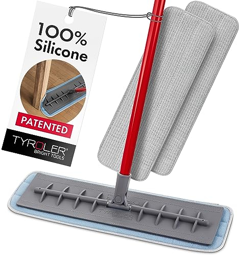 Tyroler Bright Tools Mopa de Microfibra para Usar Seca y Húmeda (45 cm de Ancho) Cabeza de Silicona Flexible | Limpieza Profesional del Hogar para Suelo de Madera, Laminado, Baldosas, Cocina, Baño