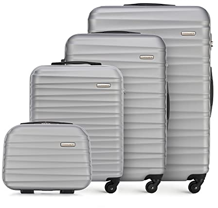 WITTCHEN Reisekoffer 4er Koffer-Set Rollkoffer Trolley Handgepäck Gepäck Reisekoffer Set Hartschale aus ABS 4 Spinner-Rollen Zahlenschloss Groove Line grau Lufthansa/Eurowings/Ryanair/Condor