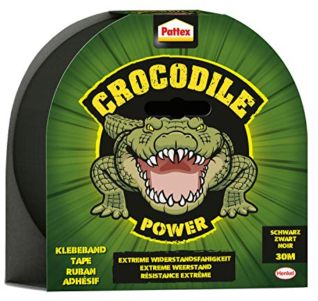Pattex Crocodile Power Klebeband, starkes Gewebeband mit doppelter Dicke, extreme Widerstandsfähigkeit für schwierigste Reparaturen, Duct Tape für verschiedene Materialien, schwarz, 1 x 30m