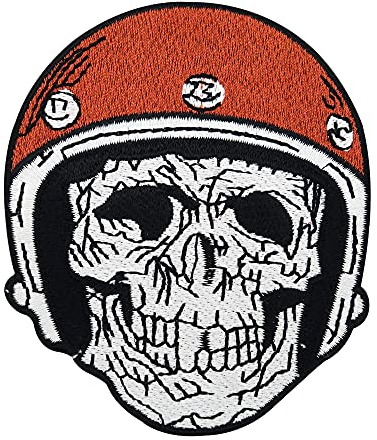Finally Home Totenkopf mit Motorrad Helm Bügelbild Patch zum Aufbügeln | Biker Patches für Lederwesten, Aufbügelmotive