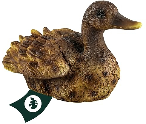 VERDOBA Gartendekoration Ente aus Kunstharz handbemalt - Gartenfiguren für außen & Wintergarten Dekoration - Garten Figur aus Kunststein, Kunstharz - Teich Dekoration (schwimmende Ente, braun)