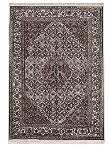 carpetfine Tabriz Mahi Teppich Creme 250x350 cm | Handgeknüpfter Teppich für Wohn- und Schlafzimmer