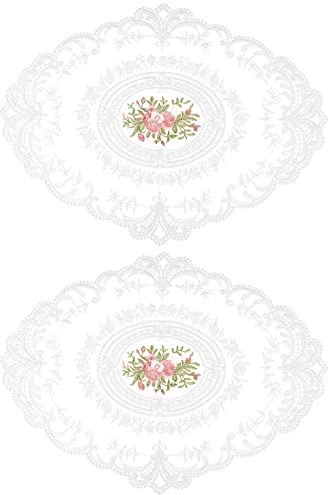 Amosfun 2Pcs Spitze Deckchen Milch Seide Bestickt Tisch Tischsets Hitzebeständig Tisch Matten Tischsets Tabelle Topper für Hochzeit Geburtstag Abendessen Party Decor 30Cm * 43Cm Weiß